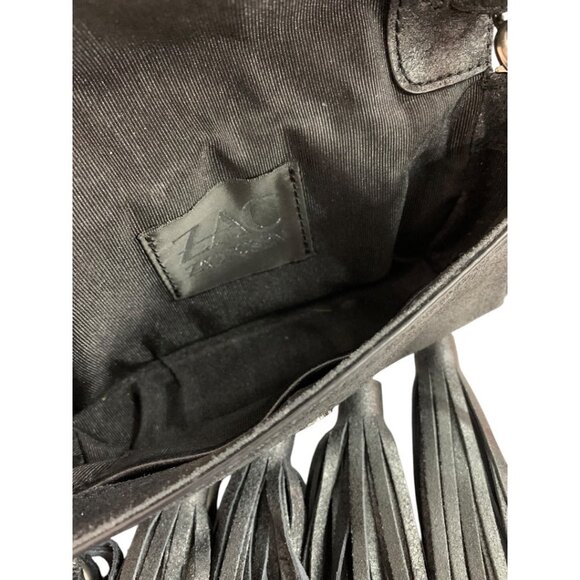 Zac Posen Heavy Tassel Brushed Black Leather Shoulderbag Clutch Hand Strap - Picture 10 of 11
